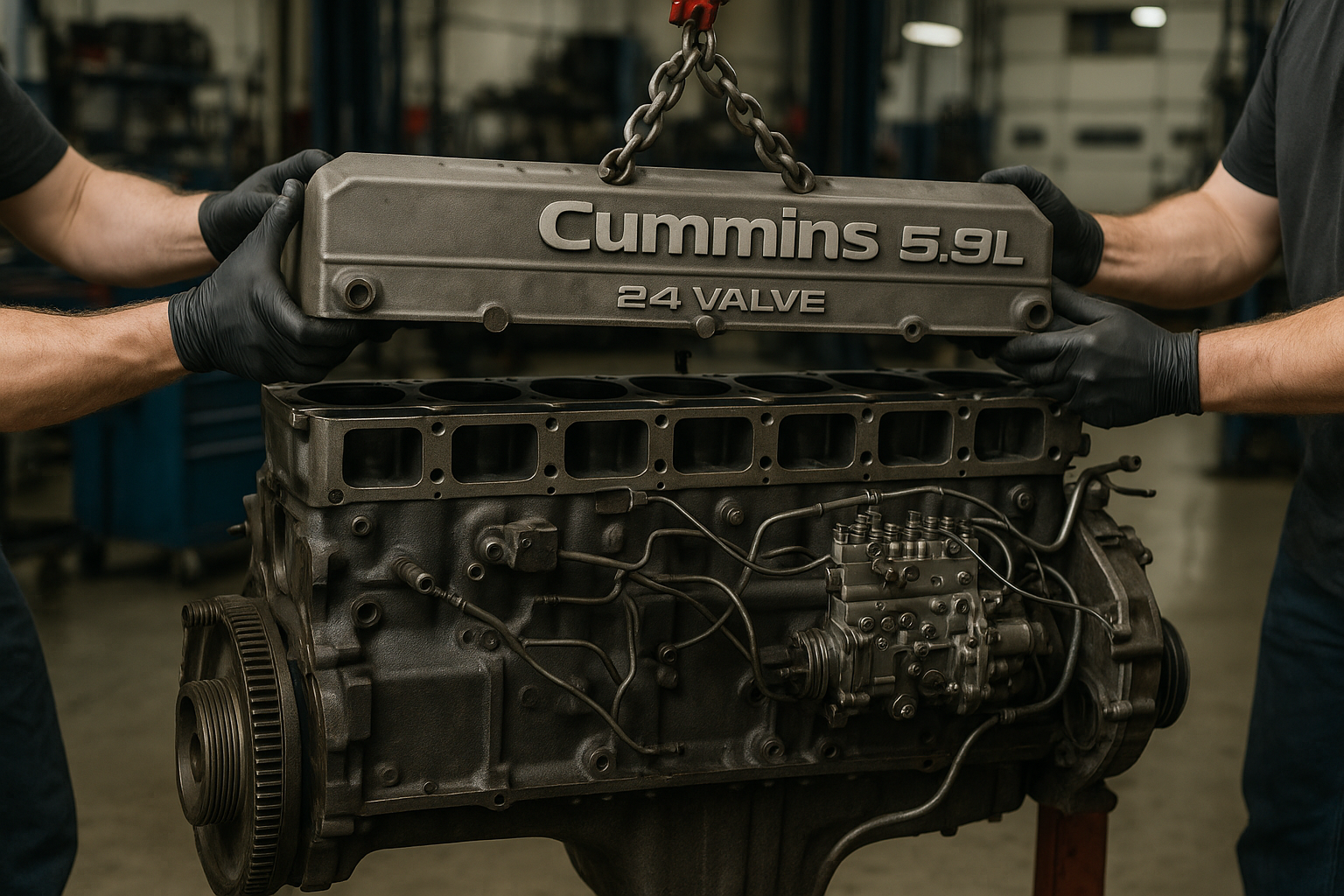 Show a real 5.9l Cummins being taken apart in high resolution